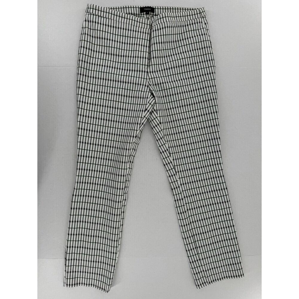 Theory Pants Size 6 Grid Plaid Office Career Slim Straight High Waist Stretch​